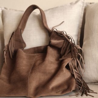 Cartera Hobo con flecos reno chocolate